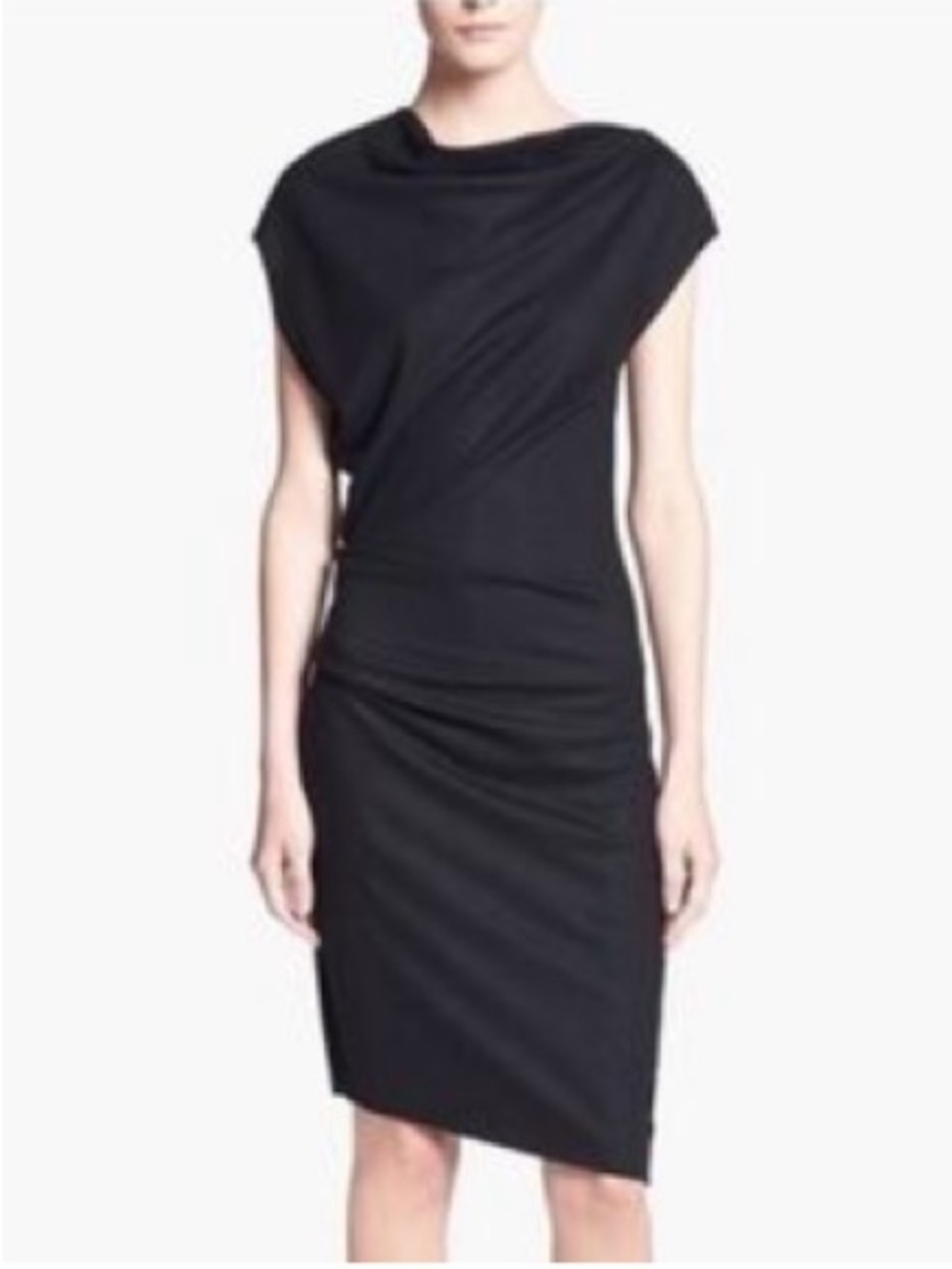 Helmut Lang  Sonar wool 2 Black Asymmetrical Sheath Dress.